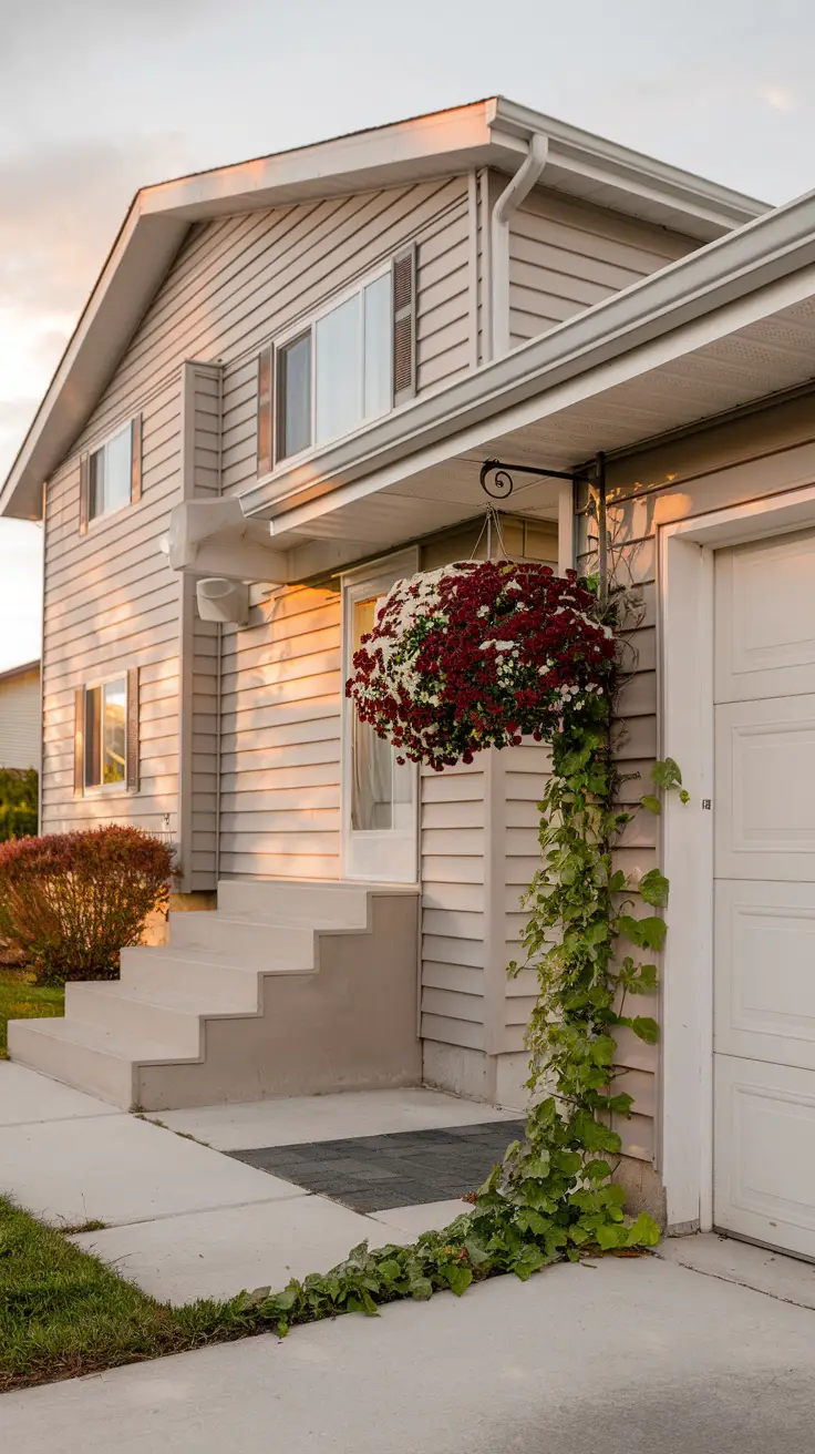 Fall hanging basket: burgundy mums and trailing sweet potato vine