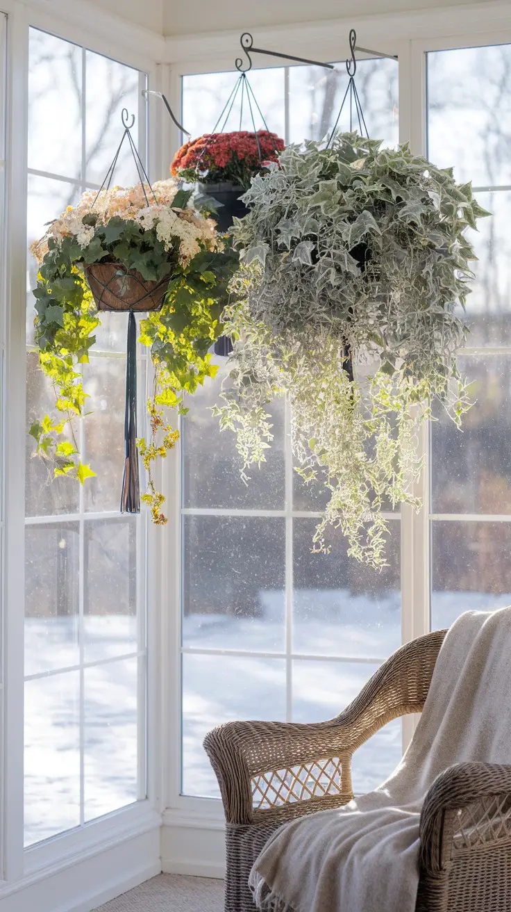Sunroom with hanging baskets