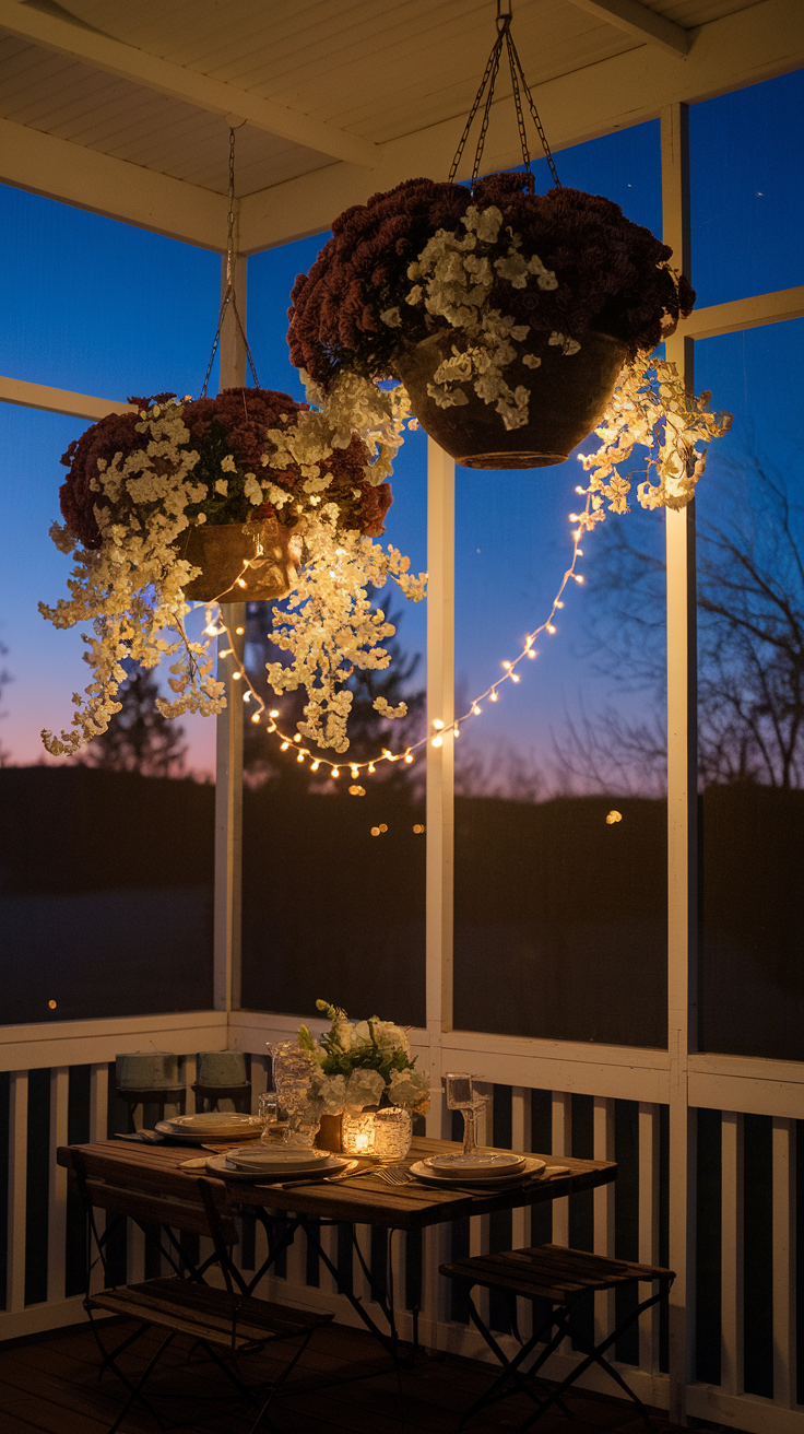bronze mums and trailing bacopa, Fall hanging basket